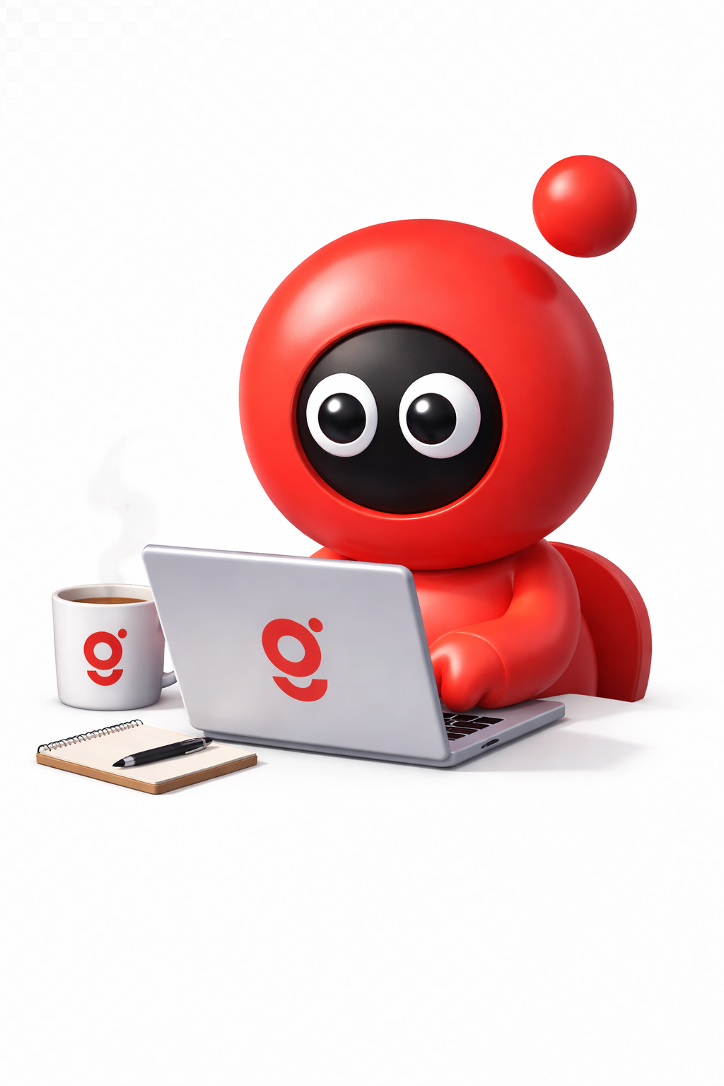 Mascot working on a laptop